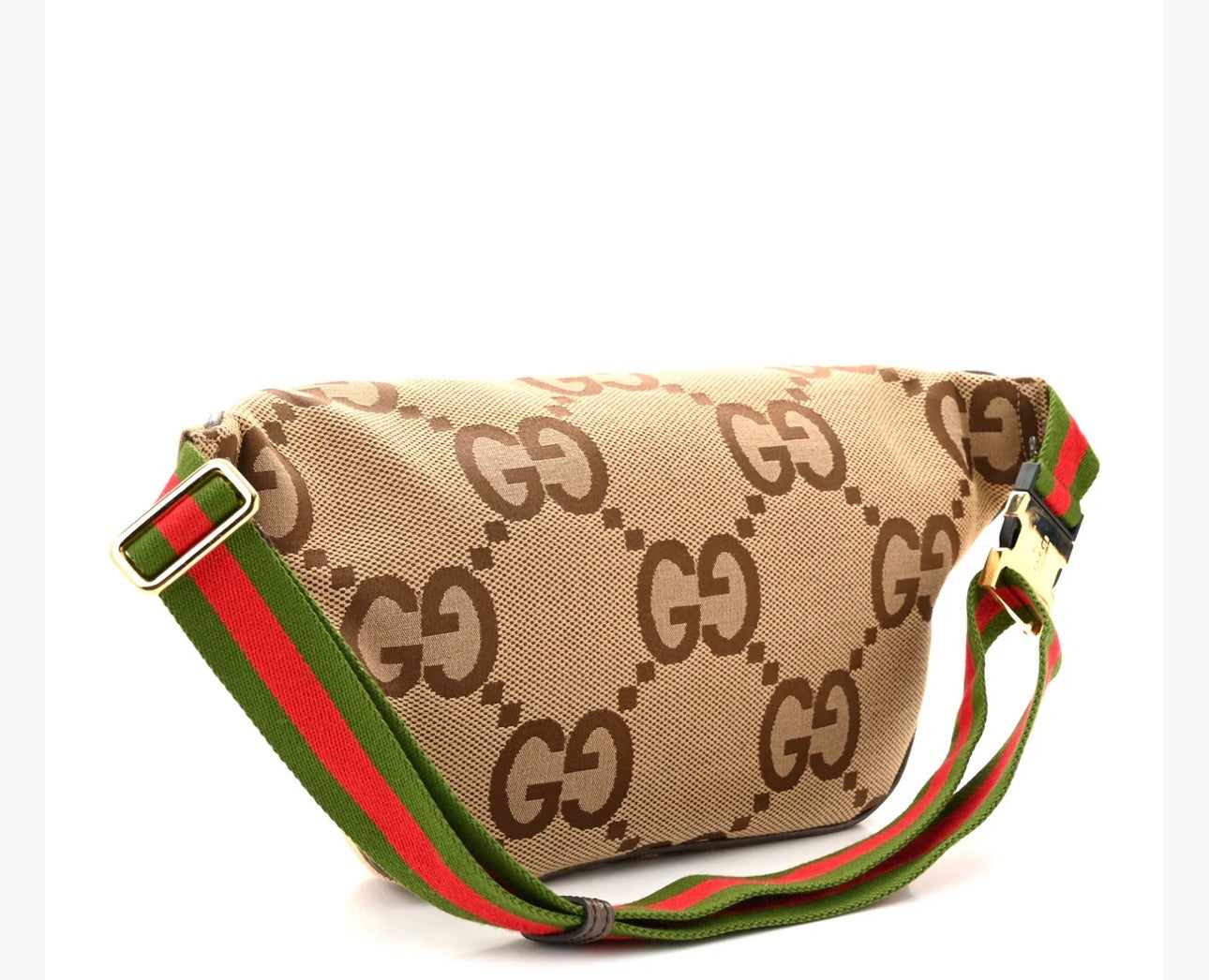 Monogram Jumbo GG Textured Dollar Calfskin Web Belt Bag Camel Ebony New Acero