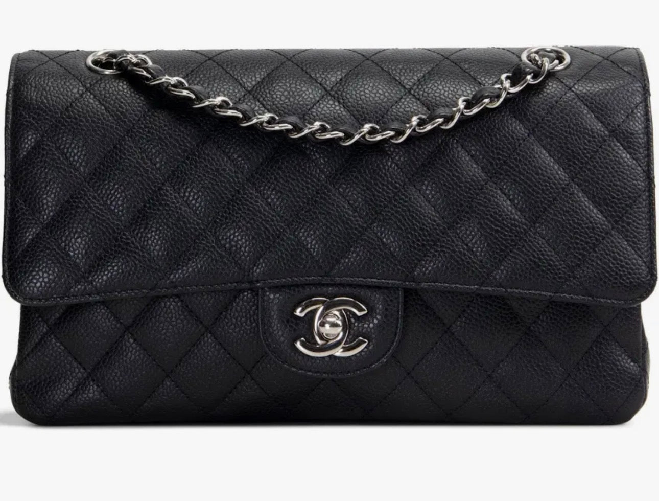 CHANEL Classic Caviar/lambskin Medium Double Flap - Black