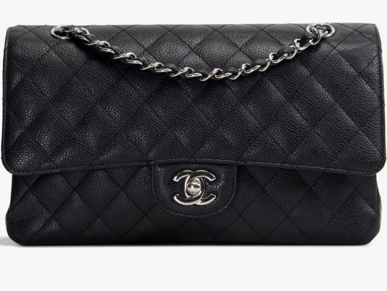 CHANEL Classic Caviar/lambskin Medium Double Flap - Black