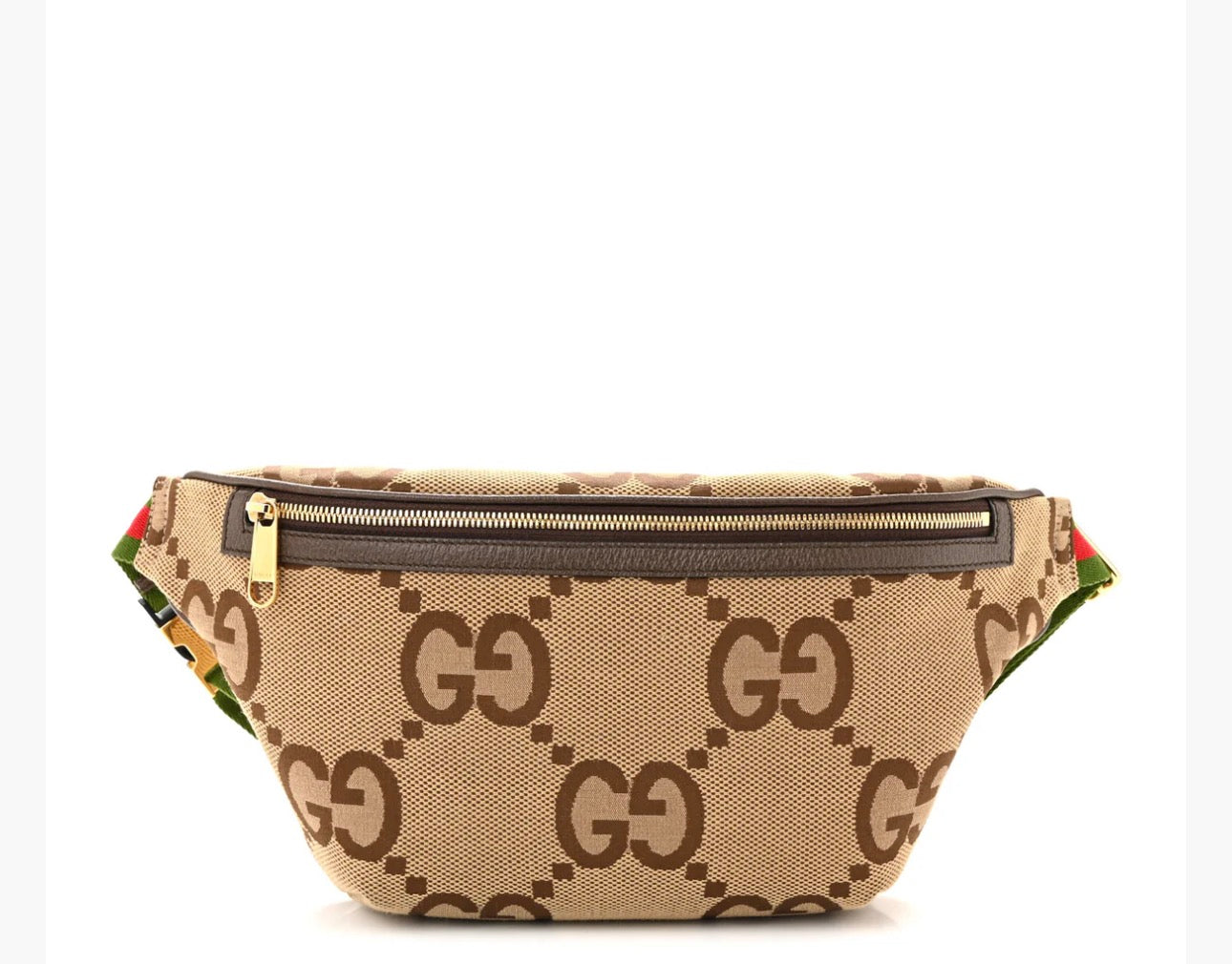 Monogram Jumbo GG Textured Dollar Calfskin Web Belt Bag Camel Ebony New Acero